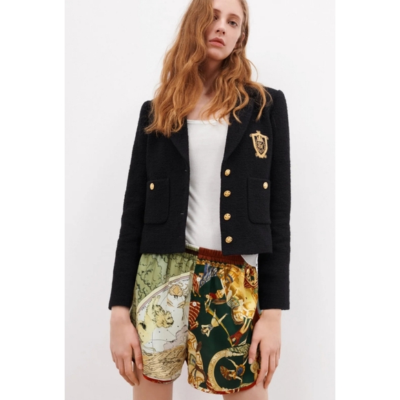 Rare zara limited edition textured tweed gold button blazer - Picture 5 of 11